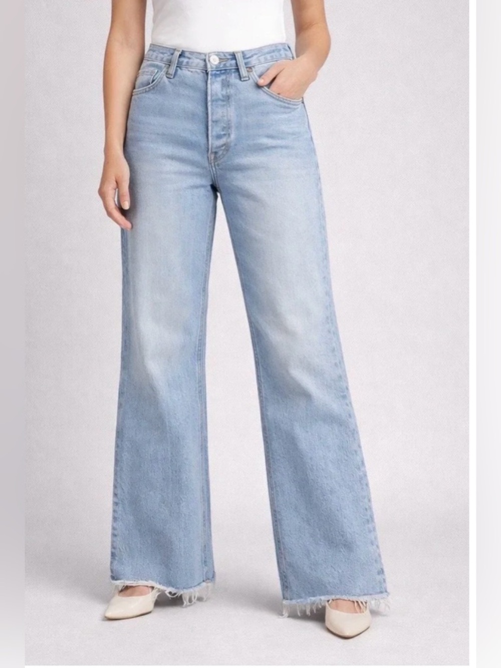 Re/Done Womens Jeans 70s Ultra‎ High Rise Wide Leg 60s Fade Wash Button Fly 31